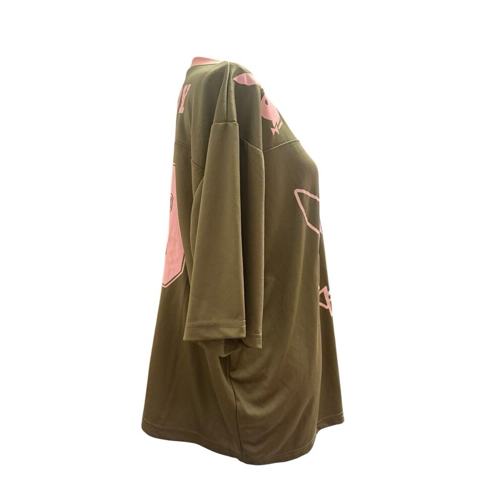 Playboy Football Jersey Shirt Large Olive Green Pink 53 Spencers Mesh Unisex - Picture 6 of 9